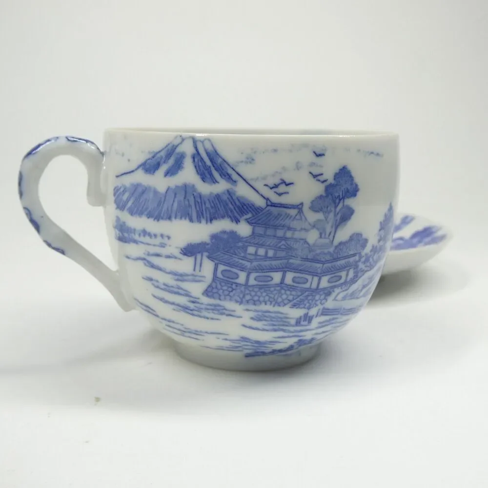 Malkin's Best Tea Cup & Saucer White Blue Porcelain Teacup Vintage